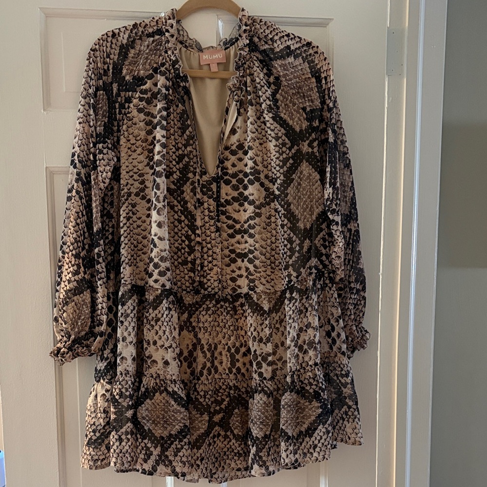 Snake print long sleeve mini dress